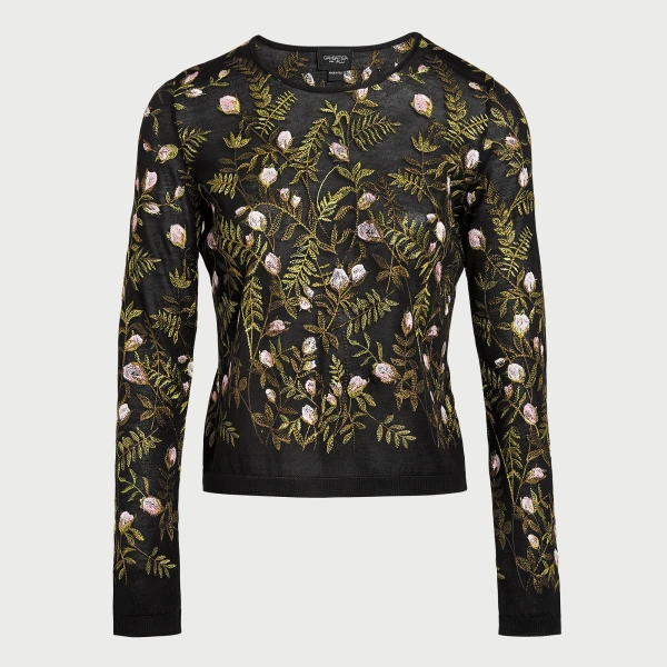 Giambattista Valli Cashmere And Silk Embroidered Treillage Black Top - Giambattista Valli Tops - Romantic Couture - Shop at Luxury Shoes 
