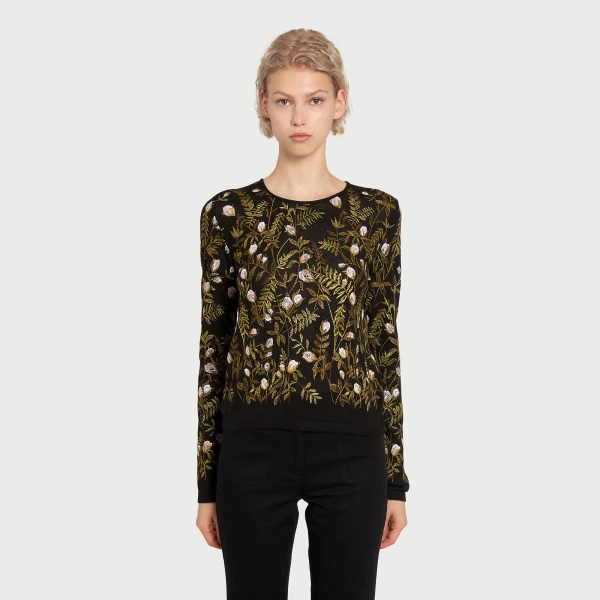 Giambattista Valli Cashmere And Silk Embroidered Treillage Black Top - Giambattista Valli Tops - Romantic Couture - Shop at Luxury Shoes 