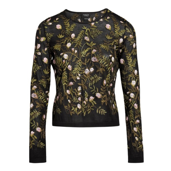 Giambattista Valli Cashmere And Silk Embroidered Treillage Black Top - Giambattista Valli Tops - Romantic Couture - Shop at Luxury Shoes 