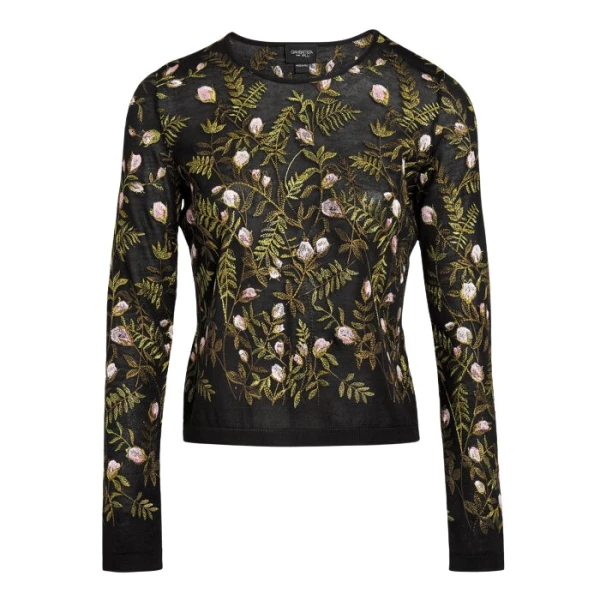 Giambattista Valli Cashmere And Silk Embroidered Treillage Black Top - Giambattista Valli Tops - Romantic Couture - Shop at Luxury Shoes 