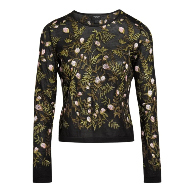 Giambattista Valli Cashmere And Silk Embroidered Treillage Black Top - Giambattista Valli Tops - Romantic Couture - Shop at Luxury Shoes 