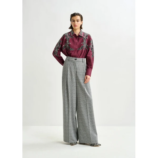 Essentiel Antwerp Checked grey and black wide-leg pants - Essentiel Antwerp Pants - Colorful Belgian Design - Shop at Luxury Shoes 