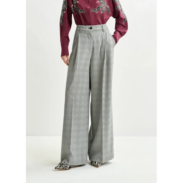 Essentiel Antwerp Checked grey and black wide-leg pants - Essentiel Antwerp Pants - Colorful Belgian Design - Shop at Luxury Shoes 