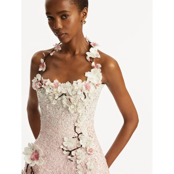 Oscar de la Renta Cherry Blossom Sequin Cocktail Dress - Oscar de la Renta Dresses - American Couture - Shop at Luxury Shoes 