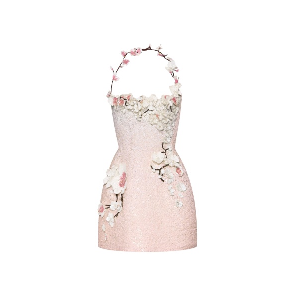 Oscar de la Renta Cherry Blossom Sequin Cocktail Dress - Oscar de la Renta Dresses - American Couture - Shop at Luxury Shoes 