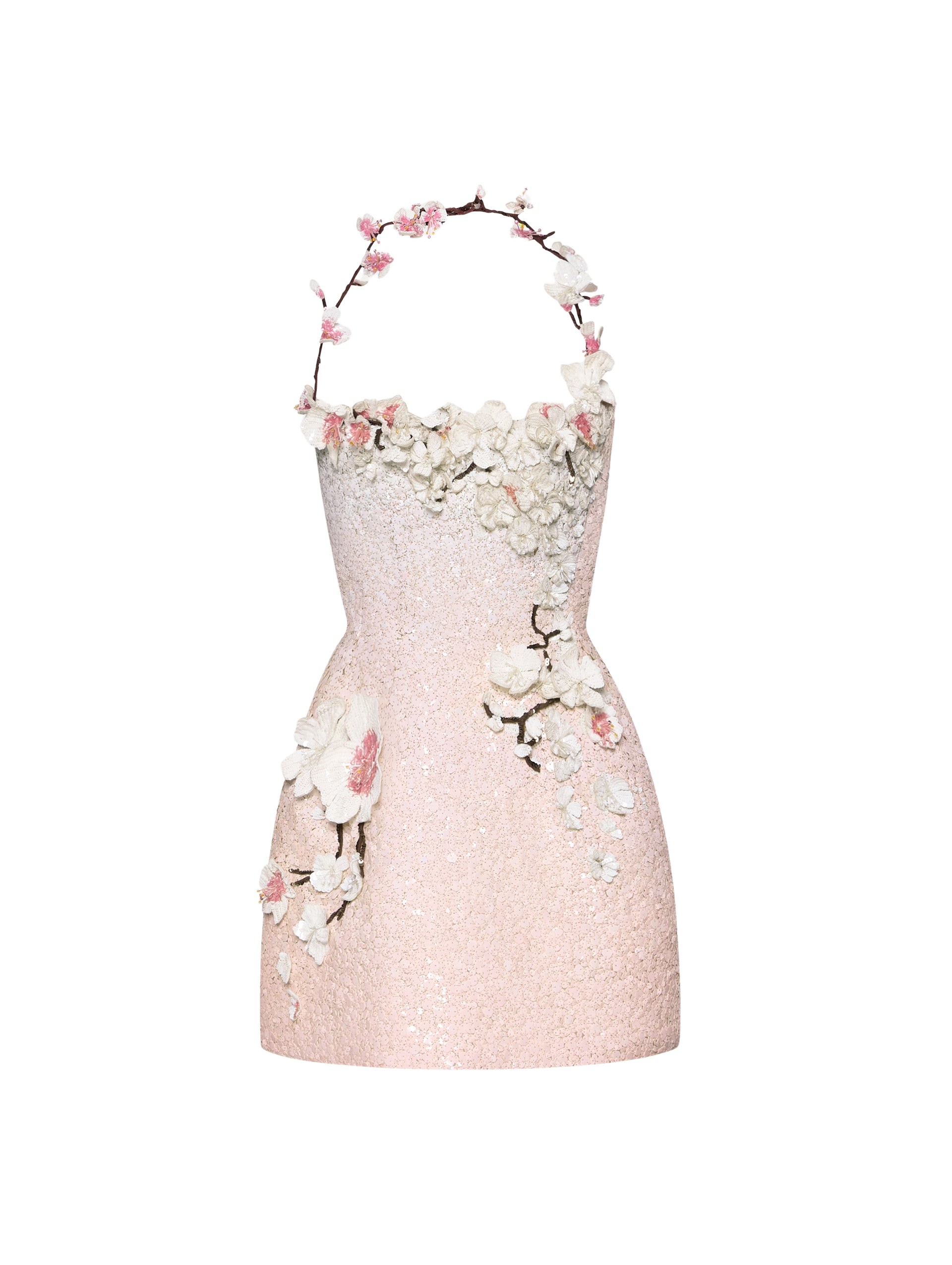 Oscar de la Renta Cherry Blossom Sequin Cocktail Dress - Oscar de la Renta Dresses - American Couture - Shop at Luxury Shoes 