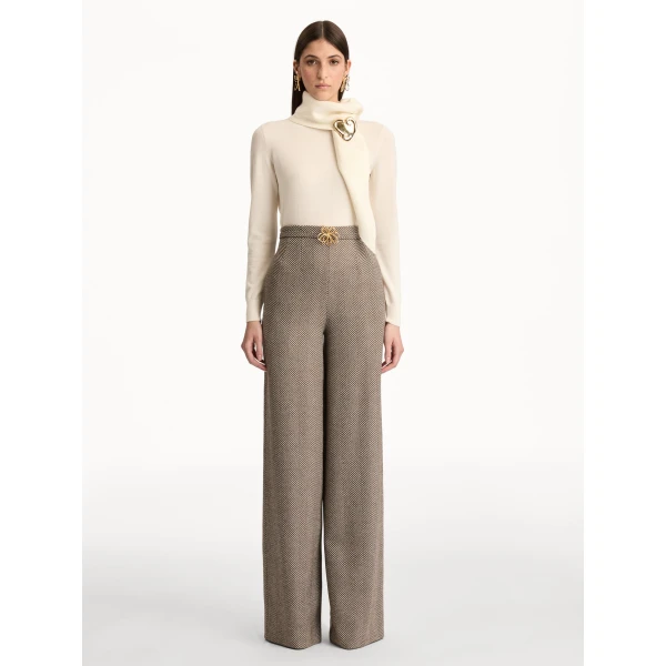 Oscar de la Renta Chevron Cashmere-Blend Pant - Oscar de la Renta Pants - American Couture - Shop at Luxury Shoes 