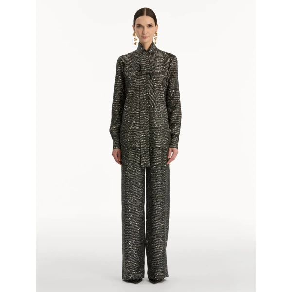Oscar de la Renta Chevron Tie-Neck Silk Twill Blouse - Oscar de la Renta Tops - American Couture - Shop at Luxury Shoes 