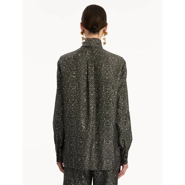 Oscar de la Renta Chevron Tie-Neck Silk Twill Blouse - Oscar de la Renta Tops - American Couture - Shop at Luxury Shoes 