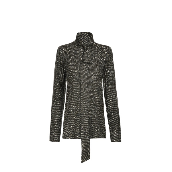 Oscar de la Renta Chevron Tie-Neck Silk Twill Blouse - Oscar de la Renta Tops - American Couture - Shop at Luxury Shoes 
