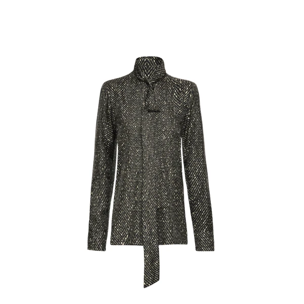 Oscar de la Renta Chevron Tie-Neck Silk Twill Blouse - Oscar de la Renta Tops - American Couture - Shop at Luxury Shoes 