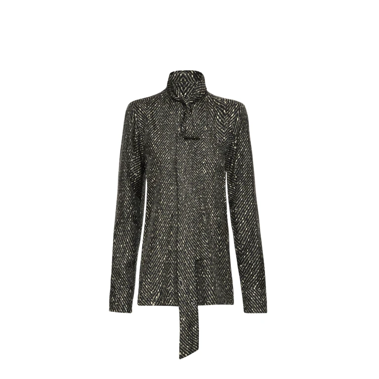 Oscar de la Renta Chevron Tie-Neck Silk Twill Blouse - Oscar de la Renta Tops - American Couture - Shop at Luxury Shoes 