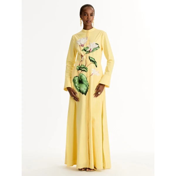 Oscar de la Renta Chiné Cyclamen Cotton Poplin Caftan - Oscar de la Renta Dresses - American Couture - Shop at Luxury Shoes 