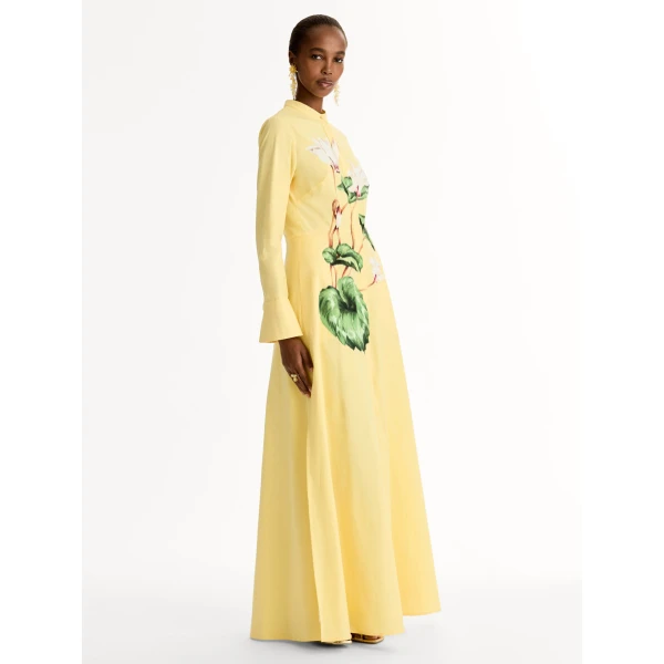 Oscar de la Renta Chiné Cyclamen Cotton Poplin Caftan - Oscar de la Renta Dresses - American Couture - Shop at Luxury Shoes 