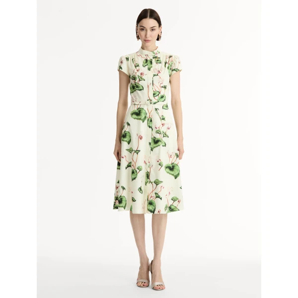 Oscar de la Renta Chiné Cyclamen Cotton Poplin Cap Sleeve Dress - Oscar de la Renta Dresses - American Couture - Shop at Luxury Shoes 