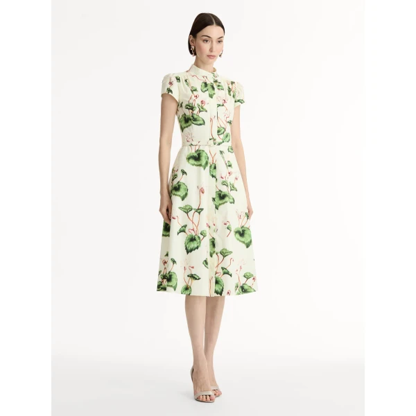 Oscar de la Renta Chiné Cyclamen Cotton Poplin Cap Sleeve Dress - Oscar de la Renta Dresses - American Couture - Shop at Luxury Shoes 