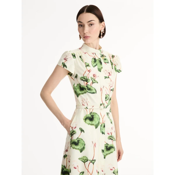 Oscar de la Renta Chiné Cyclamen Cotton Poplin Cap Sleeve Dress - Oscar de la Renta Dresses - American Couture - Shop at Luxury Shoes 