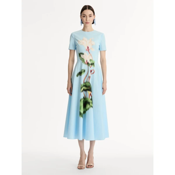 Oscar de la Renta Chiné Cyclamen Cotton Poplin Dress - Oscar de la Renta Dresses - American Couture - Shop at Luxury Shoes 