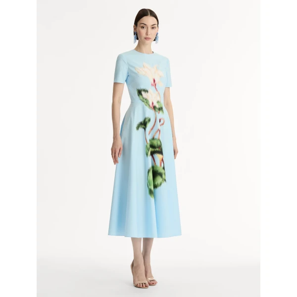 Oscar de la Renta Chiné Cyclamen Cotton Poplin Dress - Oscar de la Renta Dresses - American Couture - Shop at Luxury Shoes 
