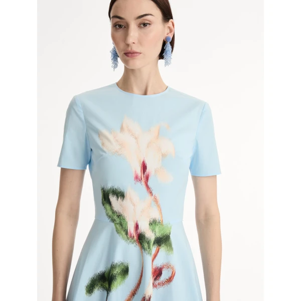 Oscar de la Renta Chiné Cyclamen Cotton Poplin Dress - Oscar de la Renta Dresses - American Couture - Shop at Luxury Shoes 