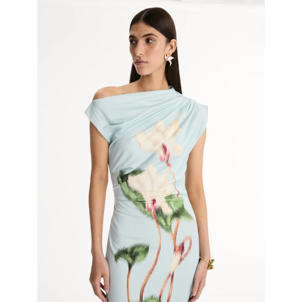 Oscar de la Renta Chiné Cyclamen Jersey Dress - Oscar de la Renta Dresses - American Couture - Shop at Luxury Shoes 