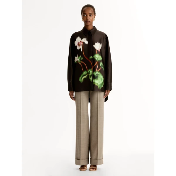 Oscar de la Renta Chiné Cyclamen Silk Mikado Blouse - Oscar de la Renta Tops - American Couture - Shop at Luxury Shoes 