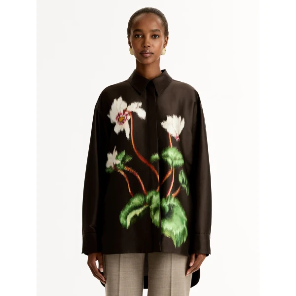 Oscar de la Renta Chiné Cyclamen Silk Mikado Blouse - Oscar de la Renta Tops - American Couture - Shop at Luxury Shoes 