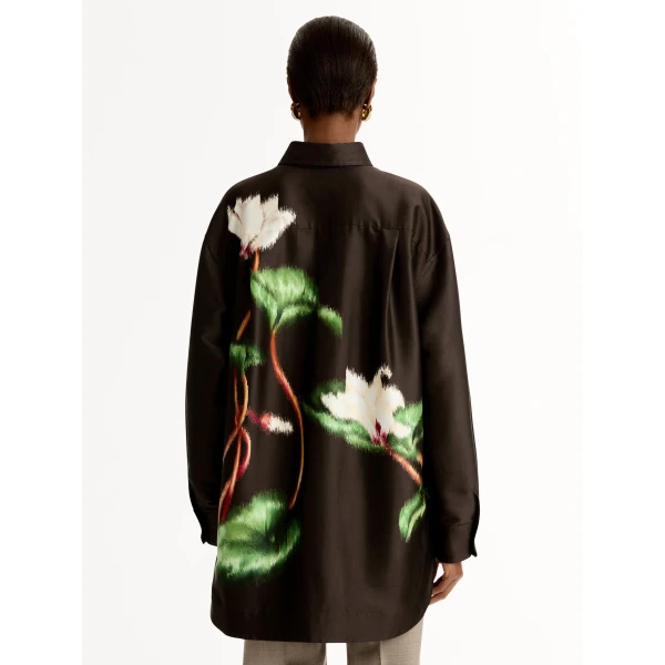 Oscar de la Renta Chiné Cyclamen Silk Mikado Blouse - Oscar de la Renta Tops - American Couture - Shop at Luxury Shoes 