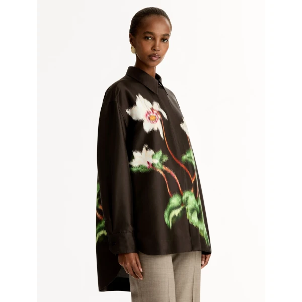 Oscar de la Renta Chiné Cyclamen Silk Mikado Blouse - Oscar de la Renta Tops - American Couture - Shop at Luxury Shoes 