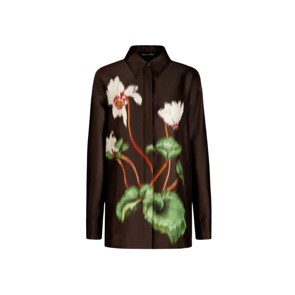 Oscar de la Renta Chiné Cyclamen Silk Mikado Blouse - Oscar de la Renta Tops - American Couture - Shop at Luxury Shoes 