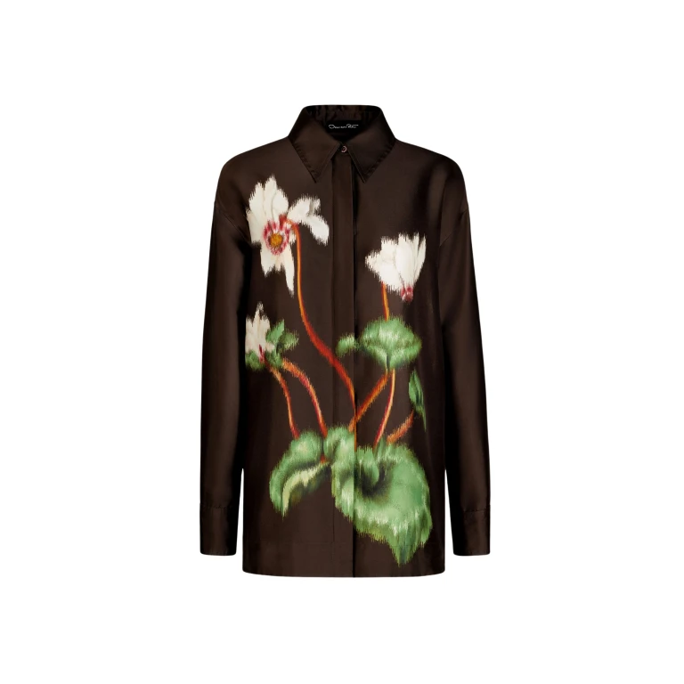 Oscar de la Renta Chiné Cyclamen Silk Mikado Blouse - Oscar de la Renta Tops - American Couture - Shop at Luxury Shoes 
