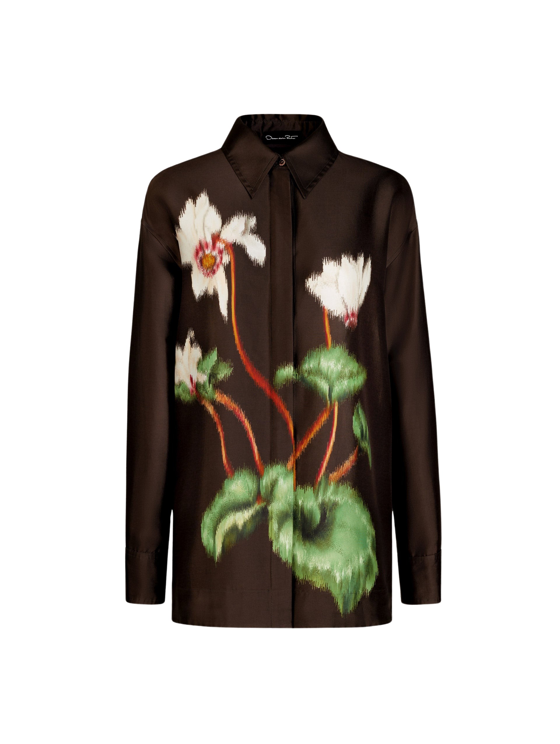 Oscar de la Renta Chiné Cyclamen Silk Mikado Blouse