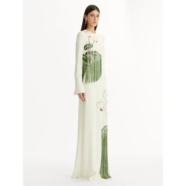 Oscar de la Renta Chiné Cyclamen Threadwork Fringe Caftan - Oscar de la Renta Dresses - American Couture - Shop at Luxury Shoes 