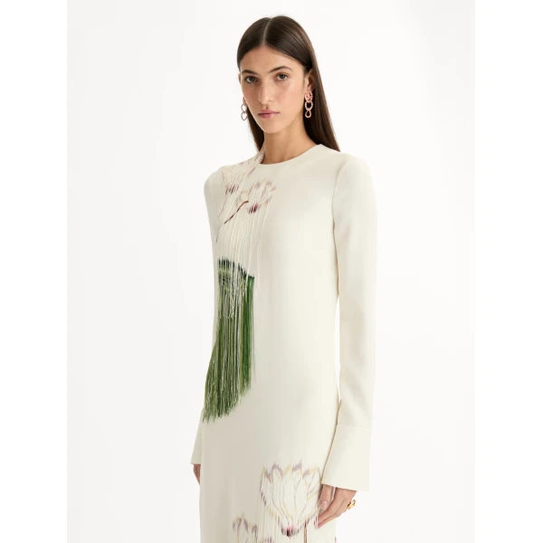 Oscar de la Renta Chiné Cyclamen Threadwork Fringe Caftan - Oscar de la Renta Dresses - American Couture - Shop at Luxury Shoes 