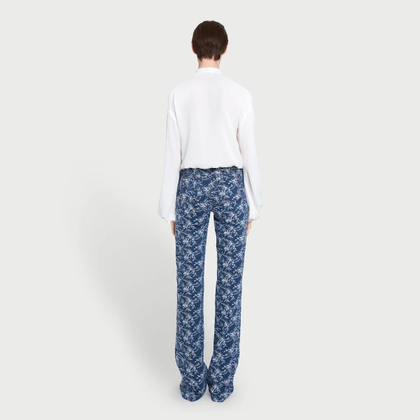Giambattista Valli Chinoiserie Embroidered Blue Denim Trousers - Giambattista Valli Pants - Romantic Couture - Shop at Luxury Shoes 