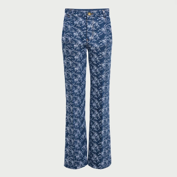 Giambattista Valli Chinoiserie Embroidered Blue Denim Trousers - Giambattista Valli Pants - Romantic Couture - Shop at Luxury Shoes 