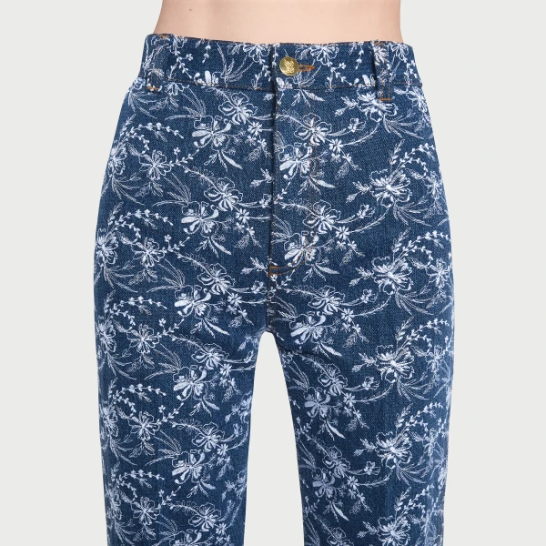 Giambattista Valli Chinoiserie Embroidered Blue Denim Trousers - Giambattista Valli Pants - Romantic Couture - Shop at Luxury Shoes 
