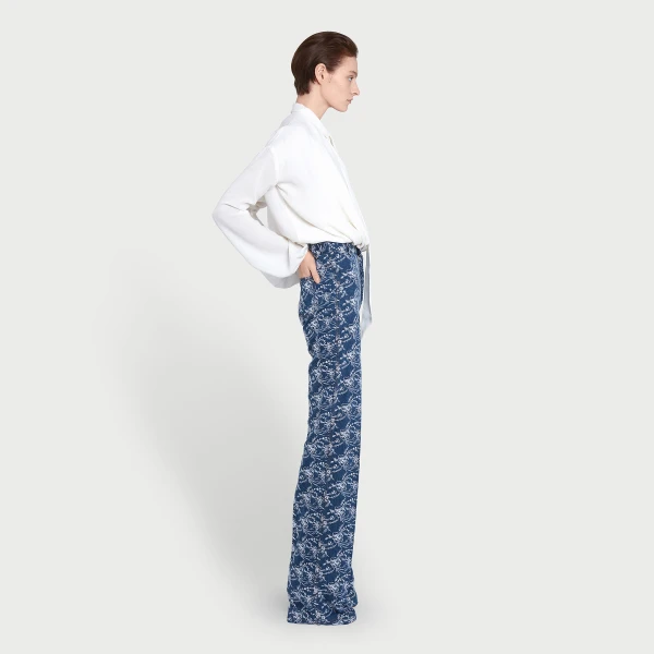 Giambattista Valli Chinoiserie Embroidered Blue Denim Trousers - Giambattista Valli Pants - Romantic Couture - Shop at Luxury Shoes 