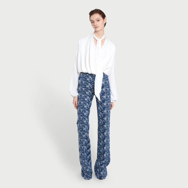 Giambattista Valli Chinoiserie Embroidered Blue Denim Trousers - Giambattista Valli Pants - Romantic Couture - Shop at Luxury Shoes 