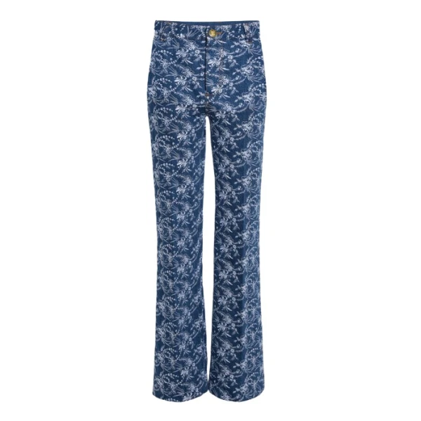 Giambattista Valli Chinoiserie Embroidered Blue Denim Trousers - Giambattista Valli Pants - Romantic Couture - Shop at Luxury Shoes 