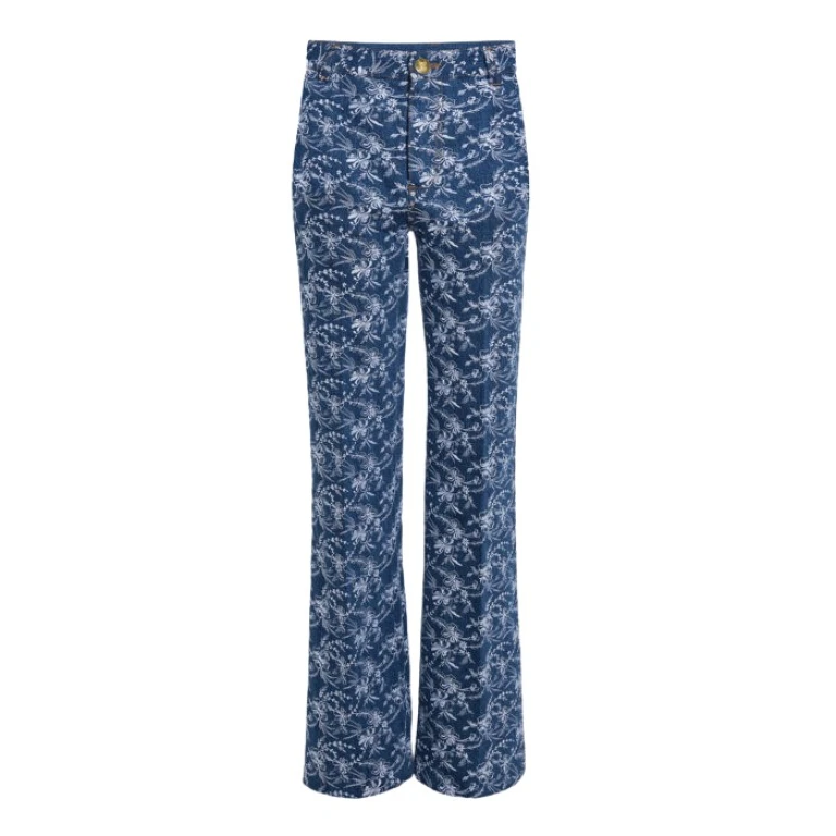 Giambattista Valli Chinoiserie Embroidered Blue Denim Trousers - Giambattista Valli Pants - Romantic Couture - Shop at Luxury Shoes 
