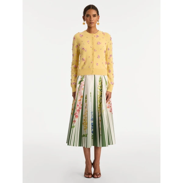 Oscar de la Renta Crystal Cluster Embroidered Cardigan - Oscar de la Renta Knitwear - American Couture - Shop at Luxury Shoes 