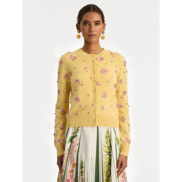 Oscar de la Renta Crystal Cluster Embroidered Cardigan - Oscar de la Renta Knitwear - American Couture - Shop at Luxury Shoes 