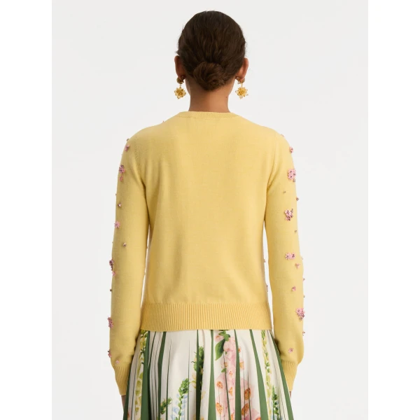 Oscar de la Renta Crystal Cluster Embroidered Cardigan - Oscar de la Renta Knitwear - American Couture - Shop at Luxury Shoes 