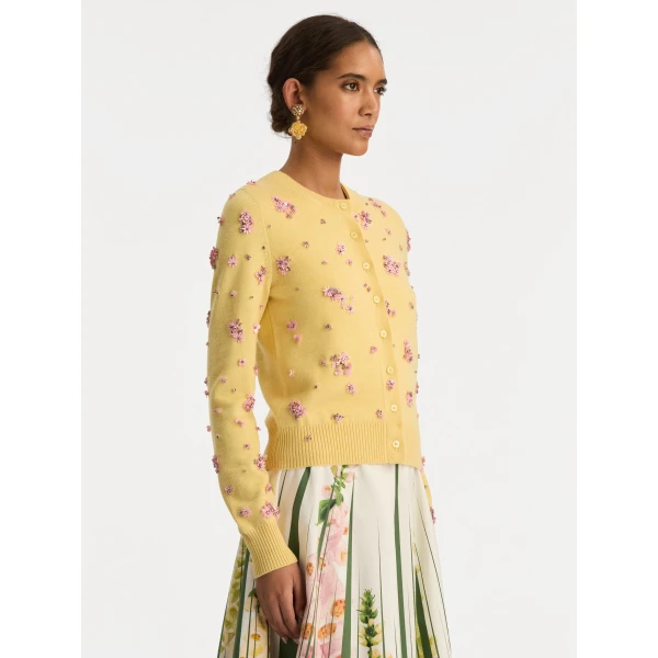 Oscar de la Renta Crystal Cluster Embroidered Cardigan - Oscar de la Renta Knitwear - American Couture - Shop at Luxury Shoes 