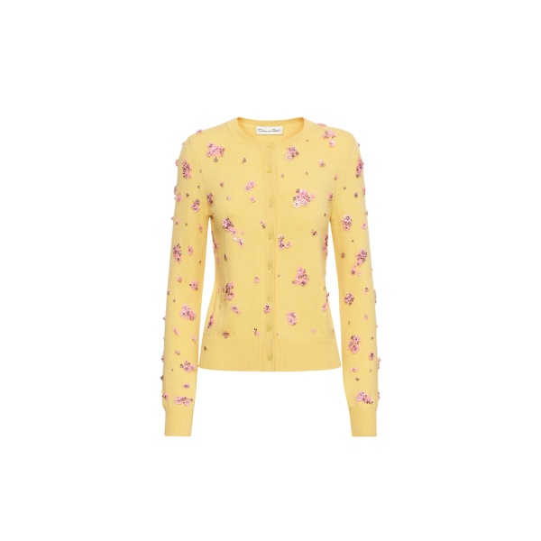 Oscar de la Renta Crystal Cluster Embroidered Cardigan - Oscar de la Renta Knitwear - American Couture - Shop at Luxury Shoes 