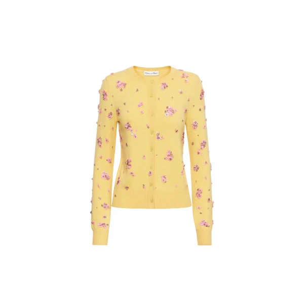 Oscar de la Renta Crystal Cluster Embroidered Cardigan - Oscar de la Renta Knitwear - American Couture - Shop at Luxury Shoes 
