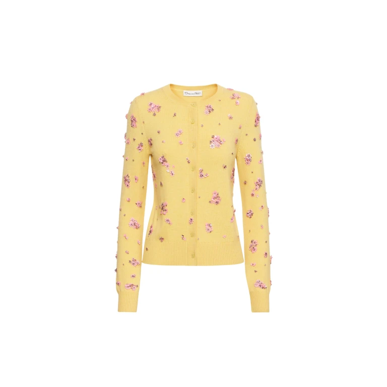 Oscar de la Renta Crystal Cluster Embroidered Cardigan - Oscar de la Renta Knitwear - American Couture - Shop at Luxury Shoes 