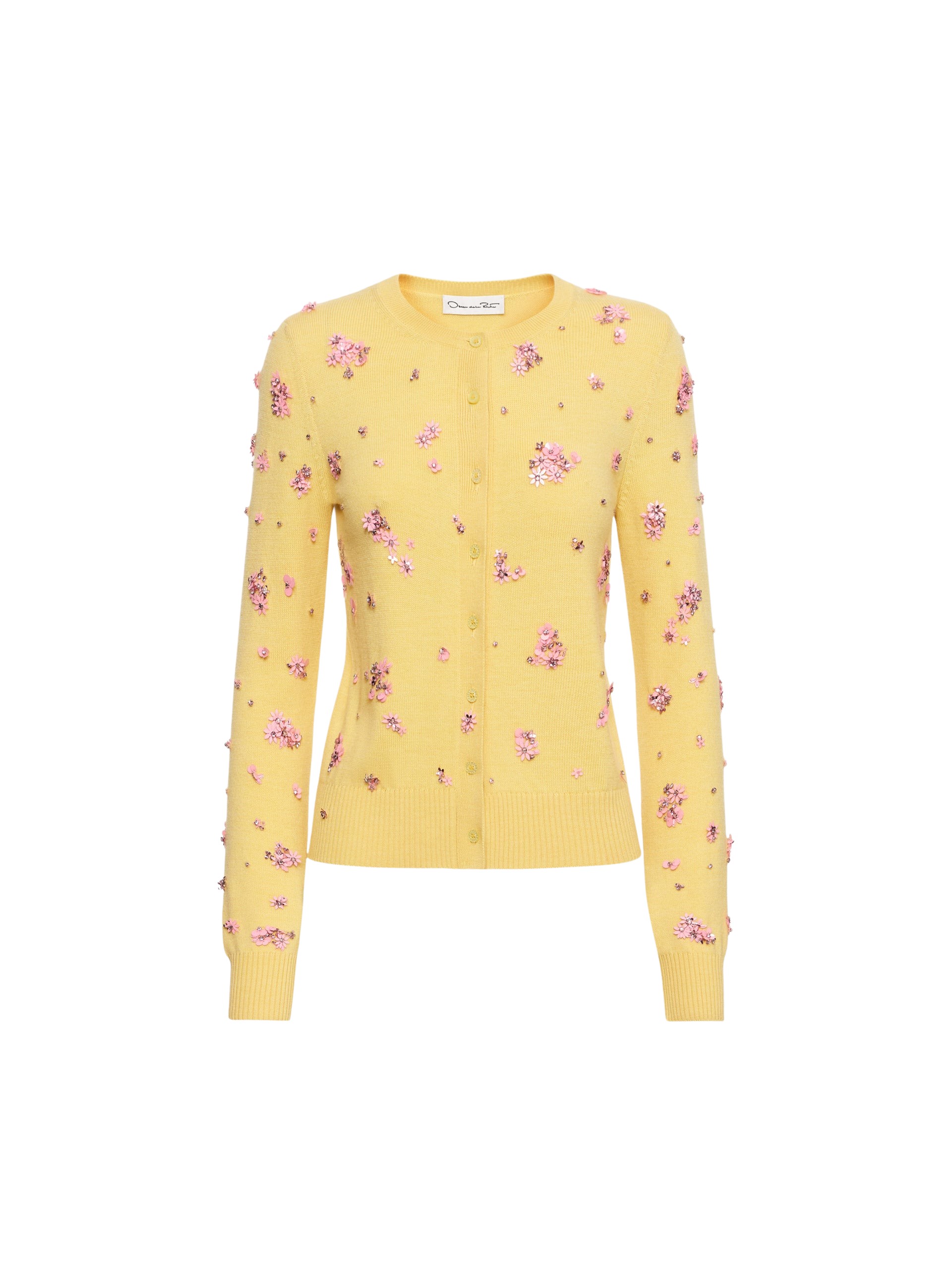 Oscar de la Renta Crystal Cluster Embroidered Cardigan