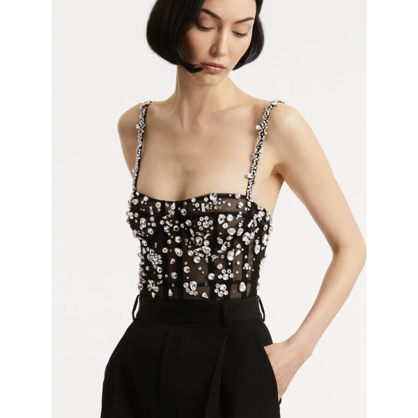 Oscar de la Renta Crystal Cluster Embroidered Jumpsuit - Oscar de la Renta Jumpsuit - American Couture - Shop at Luxury Shoes 